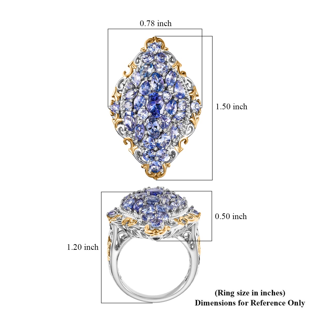 D'Joy Tanzanite 4.10 ctw Ring in 18K Vermeil YG and Rhodium Over Sterling Silver (Size 7.0) image number 5