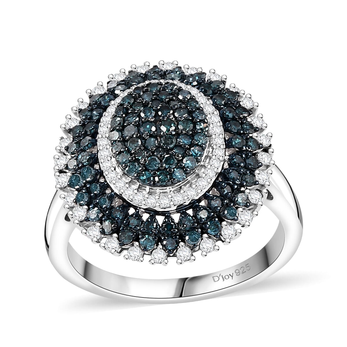 Blue and White Diamond 1.00 ctw Celestial Glow Ring in Rhodium Over Sterling Silver (Size 8.0) image number 0
