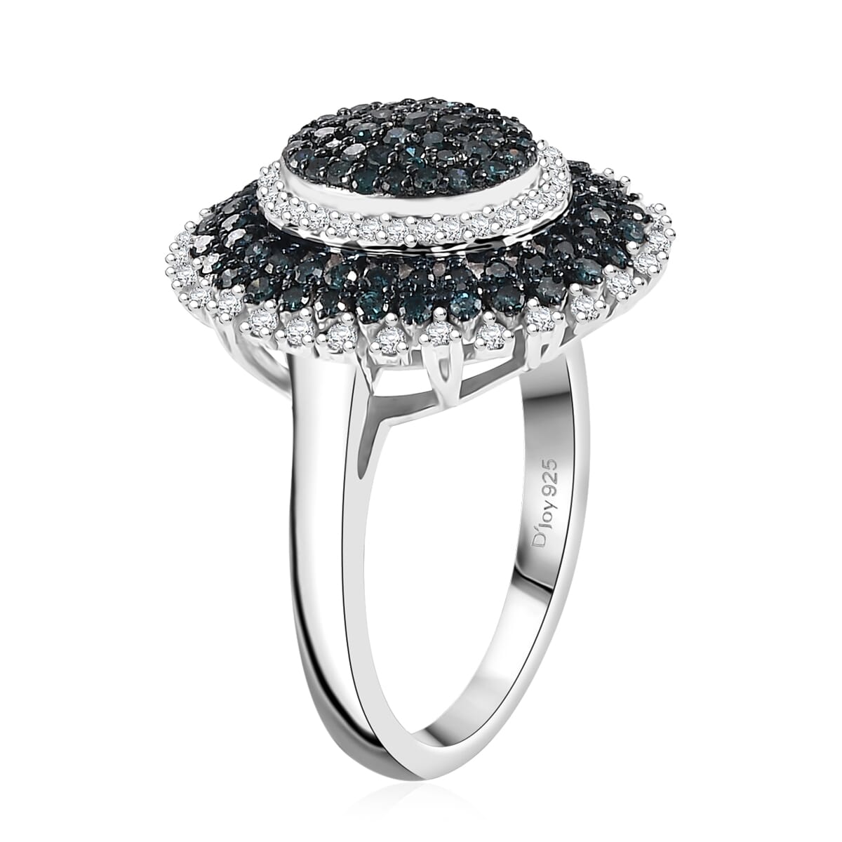 Blue and White Diamond 1.00 ctw Celestial Glow Ring in Rhodium Over Sterling Silver (Size 8.0) image number 3