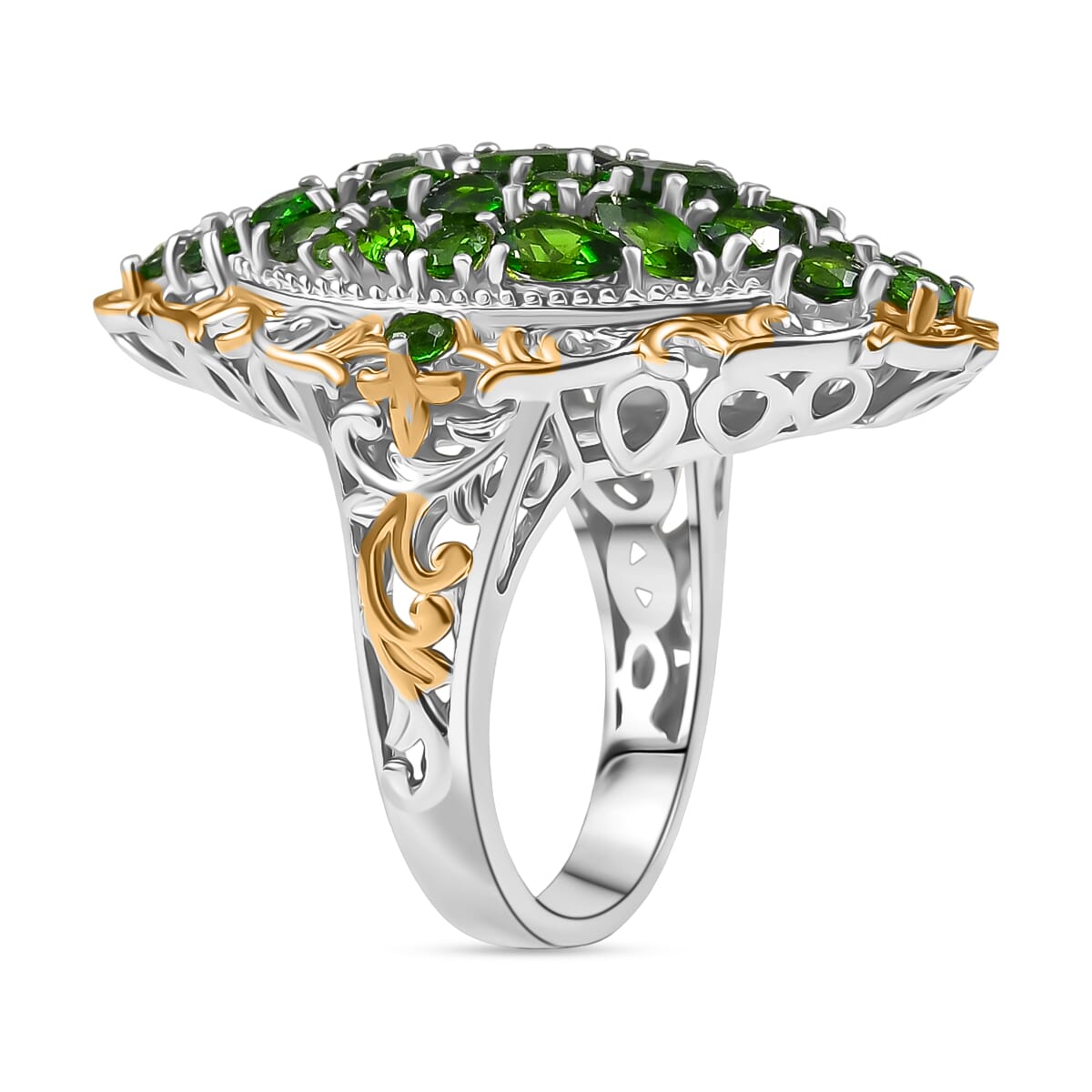 D'Joy Chrome Diopside 4.60 ctw Art Nouveau Ring in 18K Vermeil YG and Rhodium Over Sterling Silver (Size 7.0) image number 3