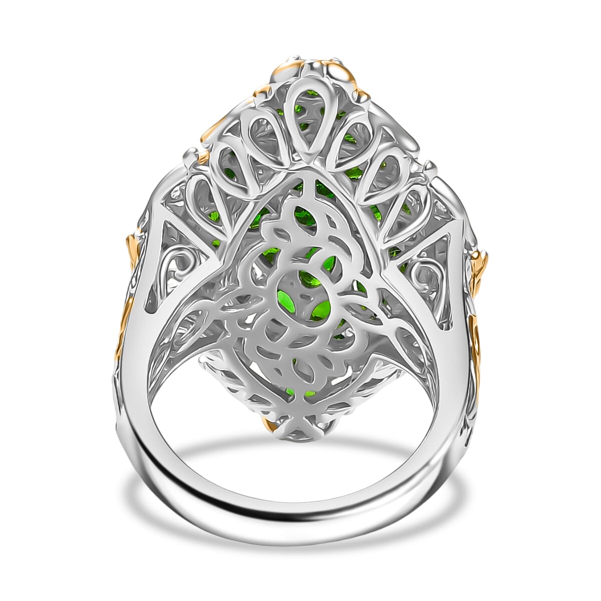 D'Joy Chrome Diopside 4.60 ctw Art Nouveau Ring in 18K Vermeil YG and Rhodium Over Sterling Silver (Size 7.0) image number 4