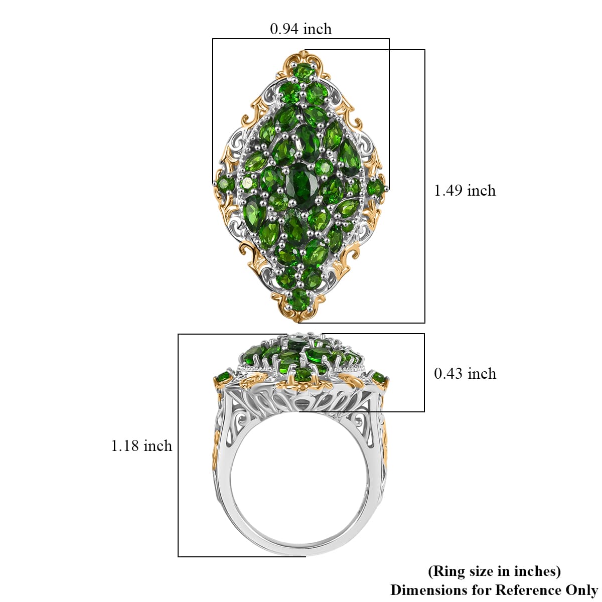 D'Joy Chrome Diopside 4.60 ctw Art Nouveau Ring in 18K Vermeil YG and Rhodium Over Sterling Silver (Size 7.0) image number 5