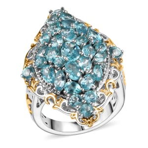 D'Joy Betroka Blue Apatite 4.80 ctw Art Nouveau Ring in 18K Vermeil YG and Rhodium Over Sterling Silver (Size 7.0)