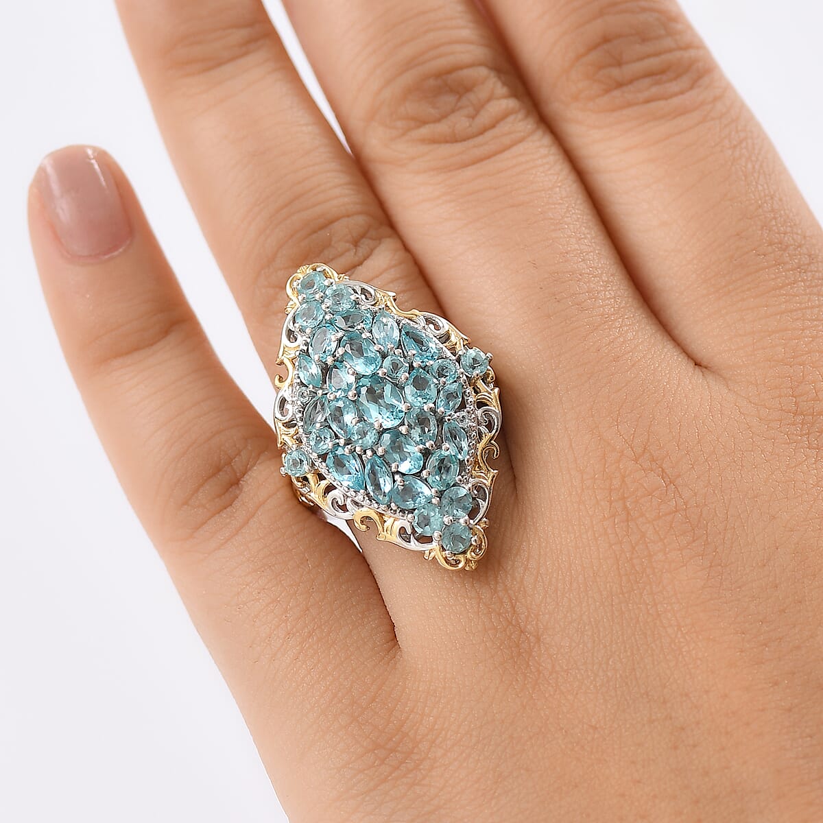 D'Joy Betroka Blue Apatite 4.80 ctw Art Nouveau Ring in 18K Vermeil YG and Rhodium Over Sterling Silver (Size 7.0) image number 2