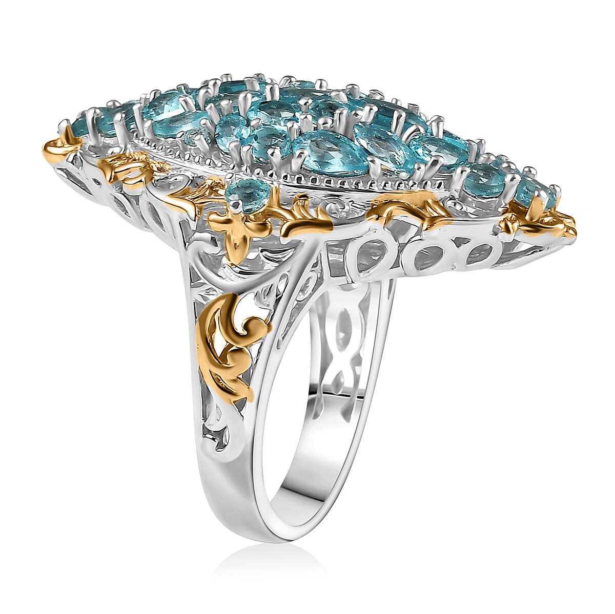D'Joy Betroka Blue Apatite 4.80 ctw Art Nouveau Ring in 18K Vermeil YG and Rhodium Over Sterling Silver (Size 7.0) image number 3