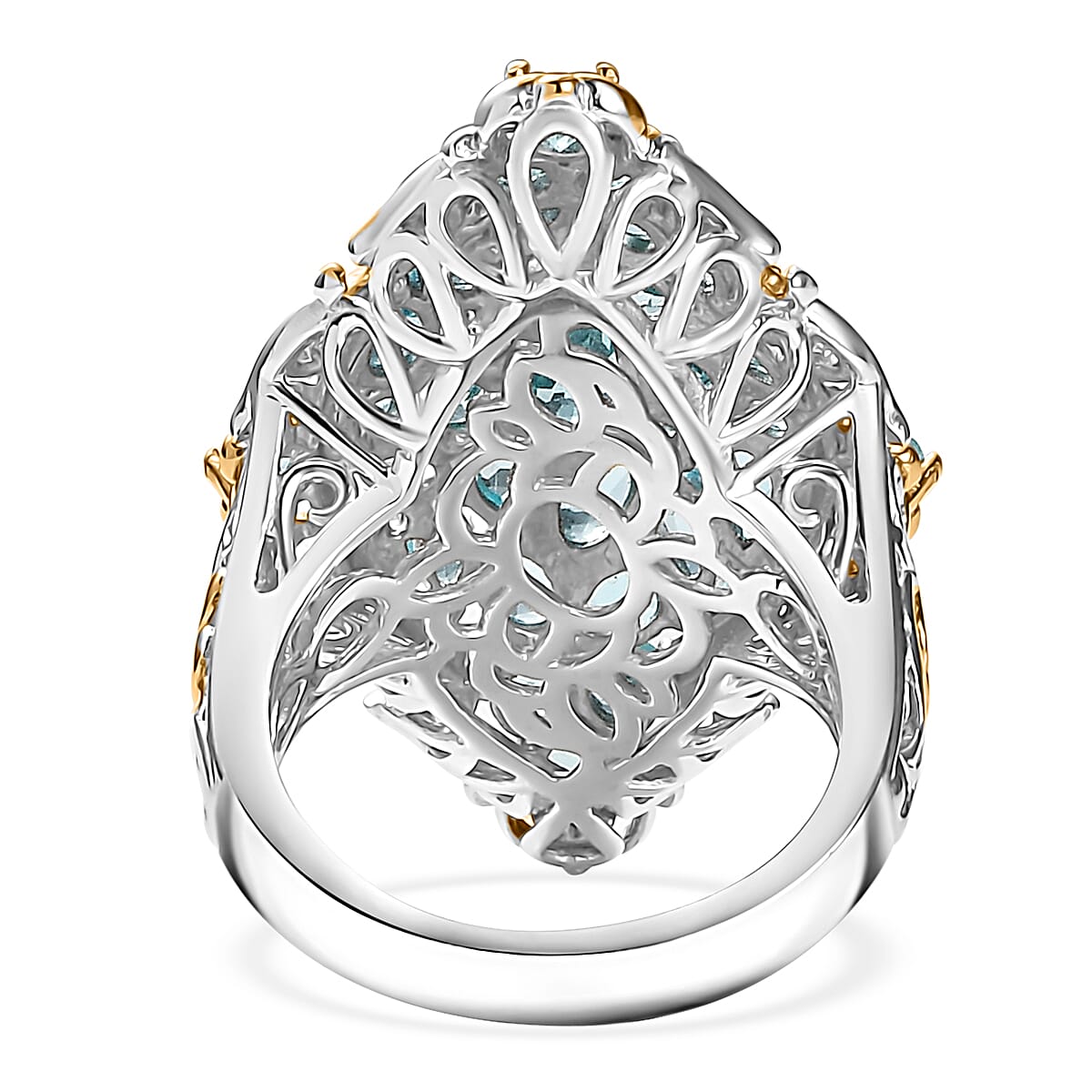 D'Joy Betroka Blue Apatite 4.80 ctw Art Nouveau Ring in 18K Vermeil YG and Rhodium Over Sterling Silver (Size 7.0) image number 4
