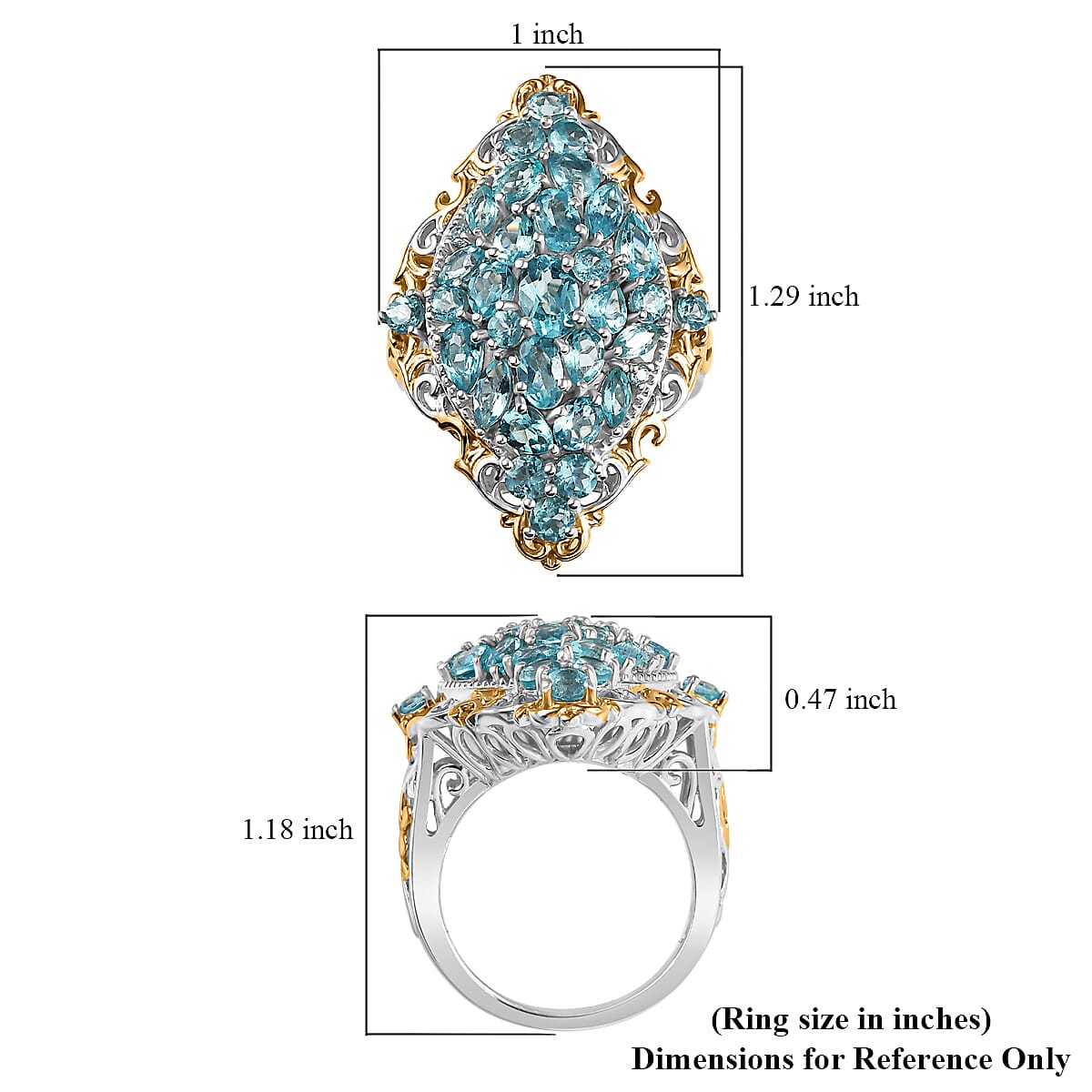 D'Joy Betroka Blue Apatite 4.80 ctw Art Nouveau Ring in 18K Vermeil YG and Rhodium Over Sterling Silver (Size 7.0) image number 5