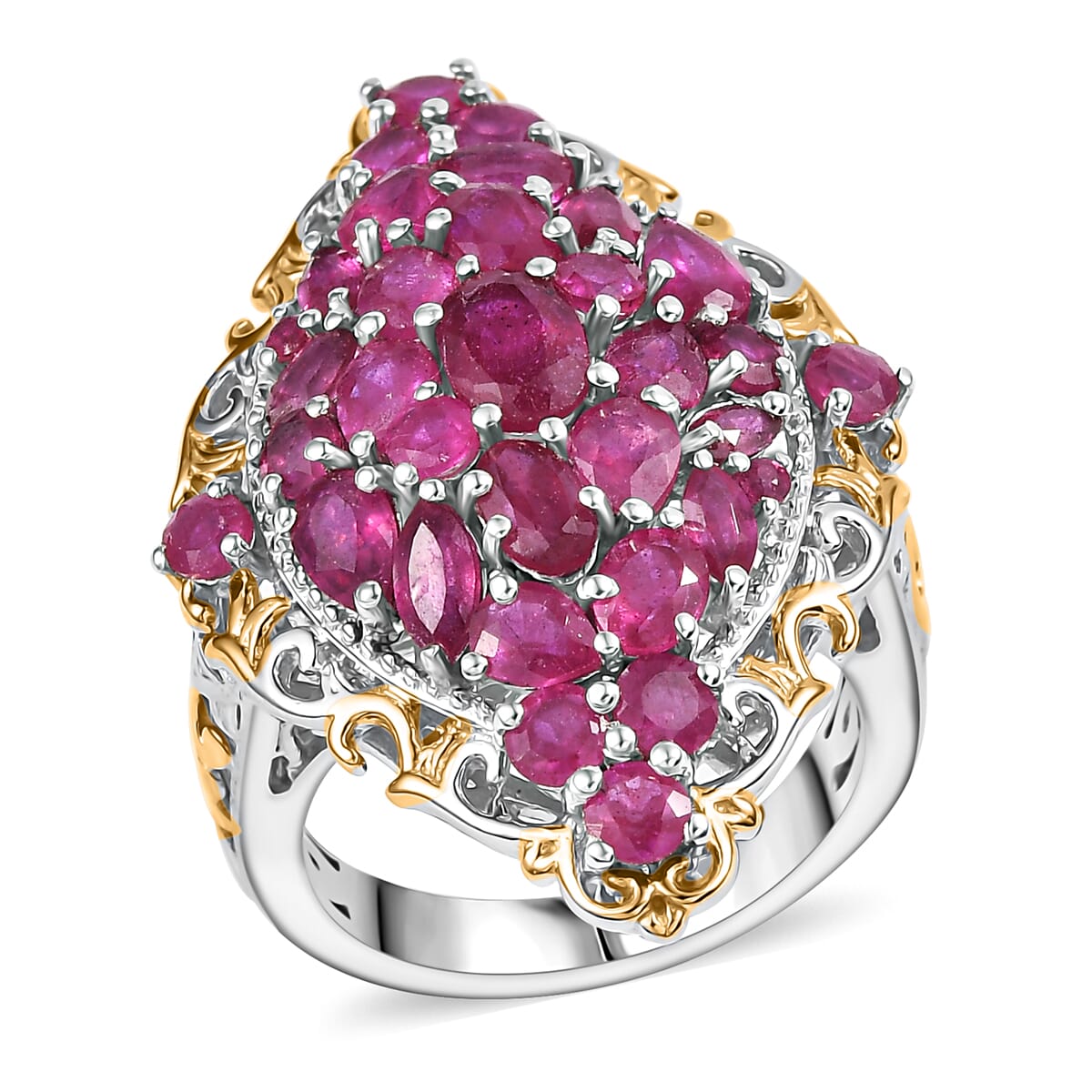 D'Joy Niassa Ruby (FF) 6.15 ctw Art Nouveau Ring in 18K Vermeil YG and Rhodium Over Sterling Silver (Size 7.0) image number 0