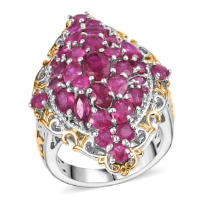 D'Joy Niassa Ruby (FF) 6.15 ctw Art Nouveau Ring in 18K Vermeil YG and Rhodium Over Sterling Silver (Size 7.0)