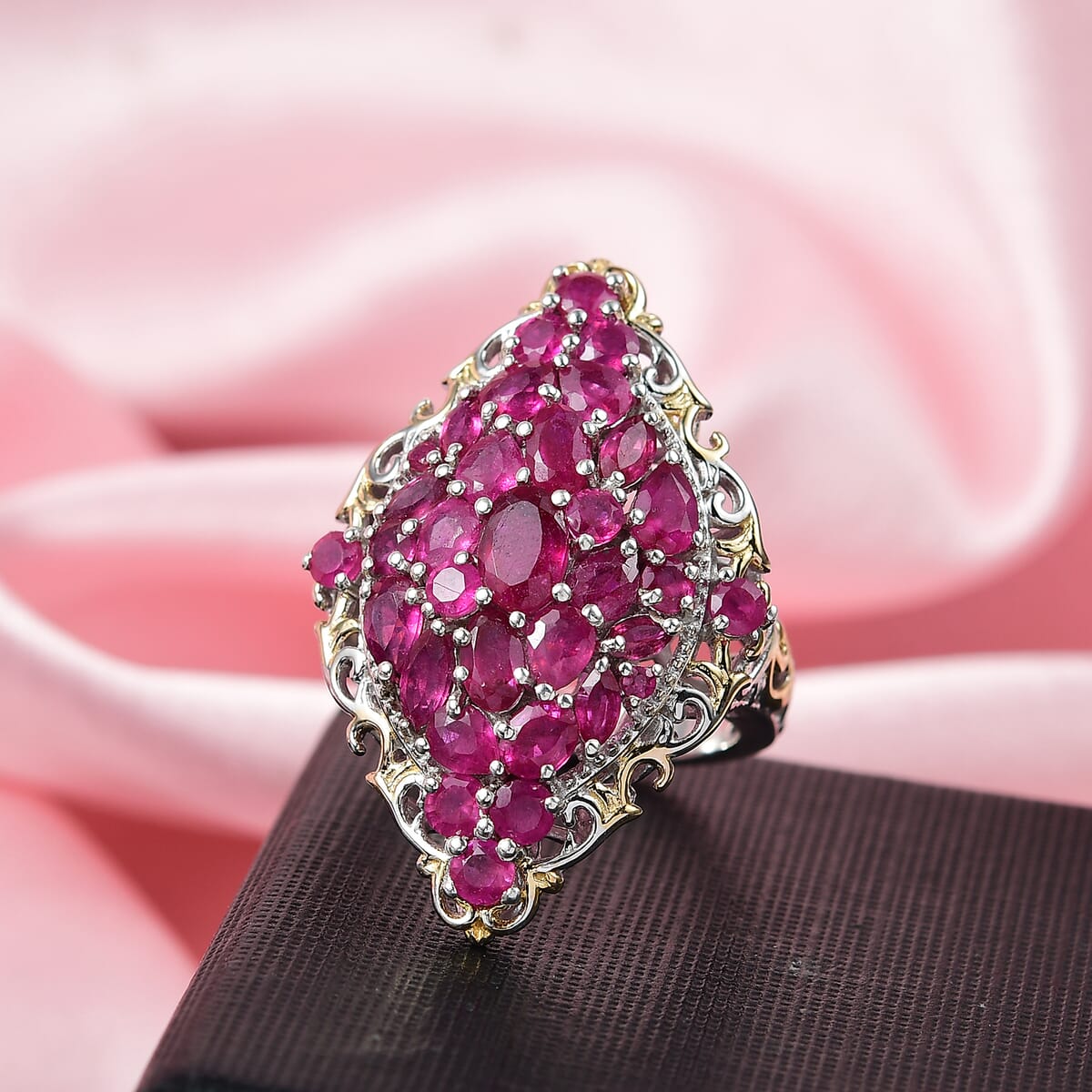 D'Joy Niassa Ruby (FF) 6.15 ctw Art Nouveau Ring in 18K Vermeil YG and Rhodium Over Sterling Silver (Size 7.0) image number 1