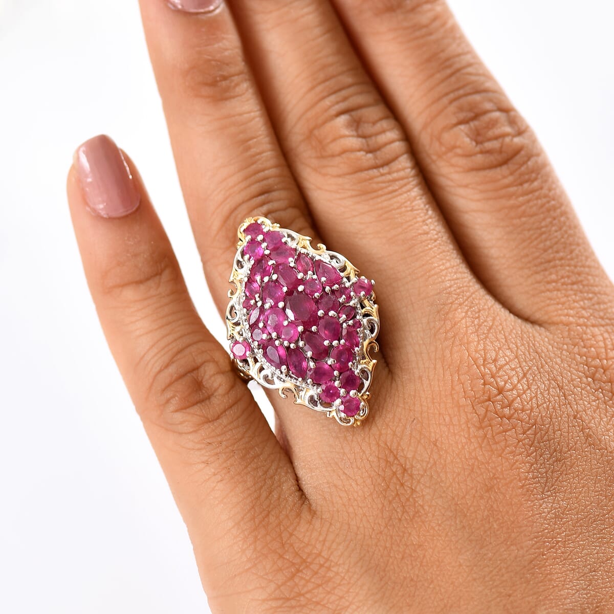 D'Joy Niassa Ruby (FF) 6.15 ctw Art Nouveau Ring in 18K Vermeil YG and Rhodium Over Sterling Silver (Size 7.0) image number 2