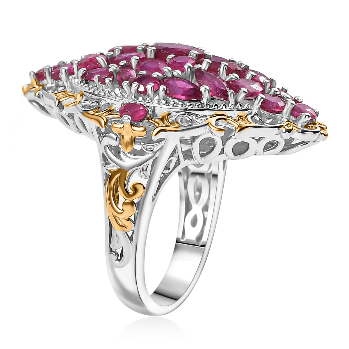 D'Joy Niassa Ruby (FF) 6.15 ctw Art Nouveau Ring in 18K Vermeil YG and Rhodium Over Sterling Silver (Size 7.0) image number 3