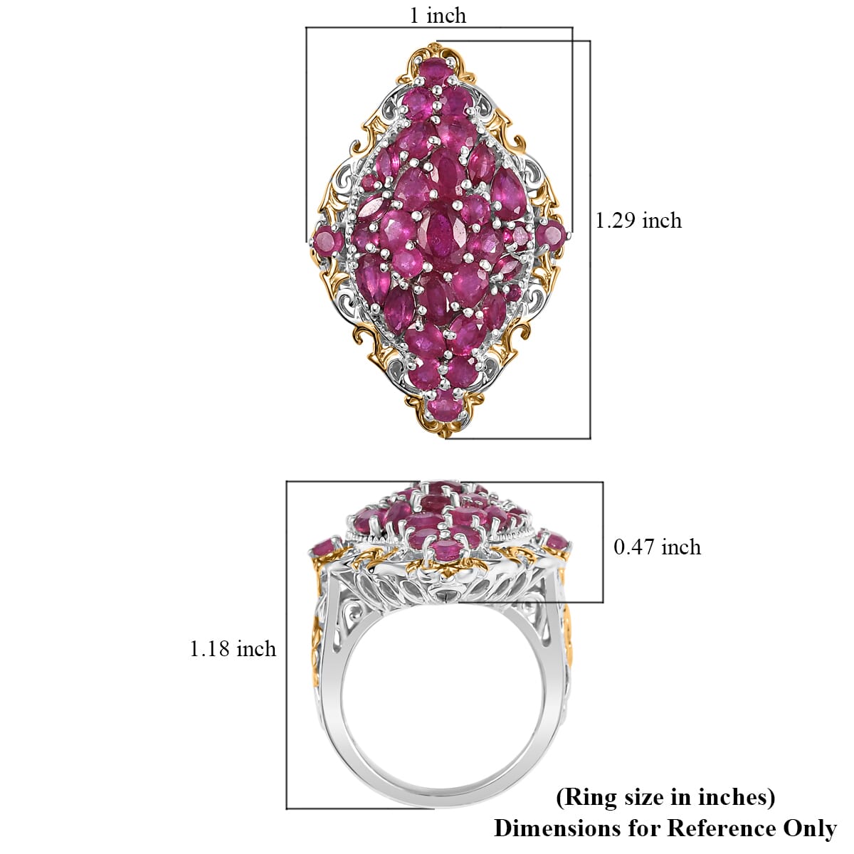 D'Joy Niassa Ruby (FF) 6.15 ctw Art Nouveau Ring in 18K Vermeil YG and Rhodium Over Sterling Silver (Size 7.0) image number 5