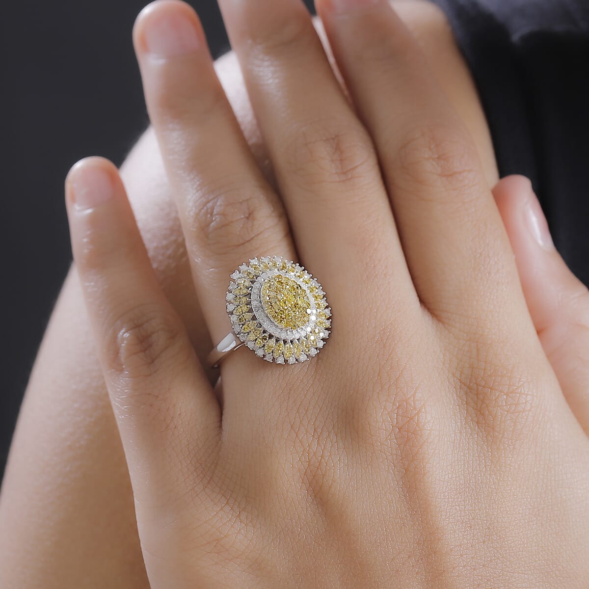Yellow and White Diamond 1.00 ctw Celestial Glow Ring in Rhodium Over Sterling Silver (Size 9.0) image number 2