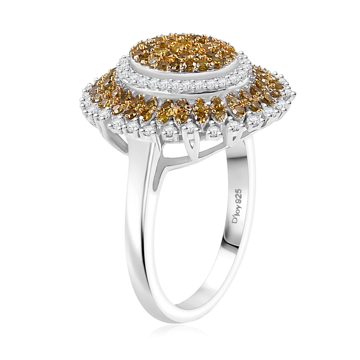 Yellow and White Diamond 1.00 ctw Celestial Glow Ring in Rhodium Over Sterling Silver (Size 9.0) image number 3