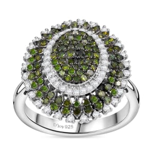 Green and White Diamond 1.00 ctw Celestial Glow Ring in Rhodium Over Sterling Silver (Size 6.0)
