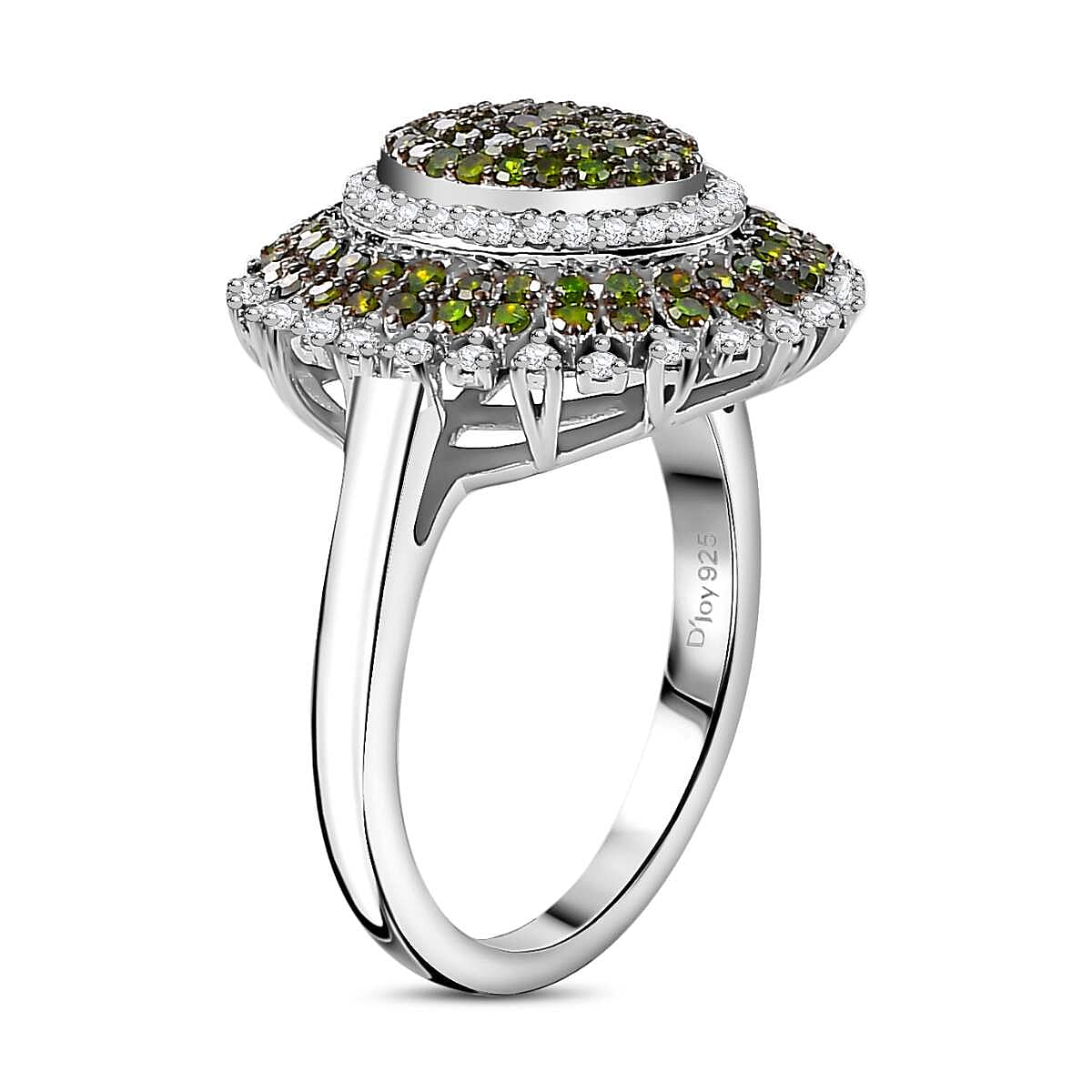 Green and White Diamond 1.00 ctw Celestial Glow Ring in Rhodium Over Sterling Silver (Size 6.0) image number 3