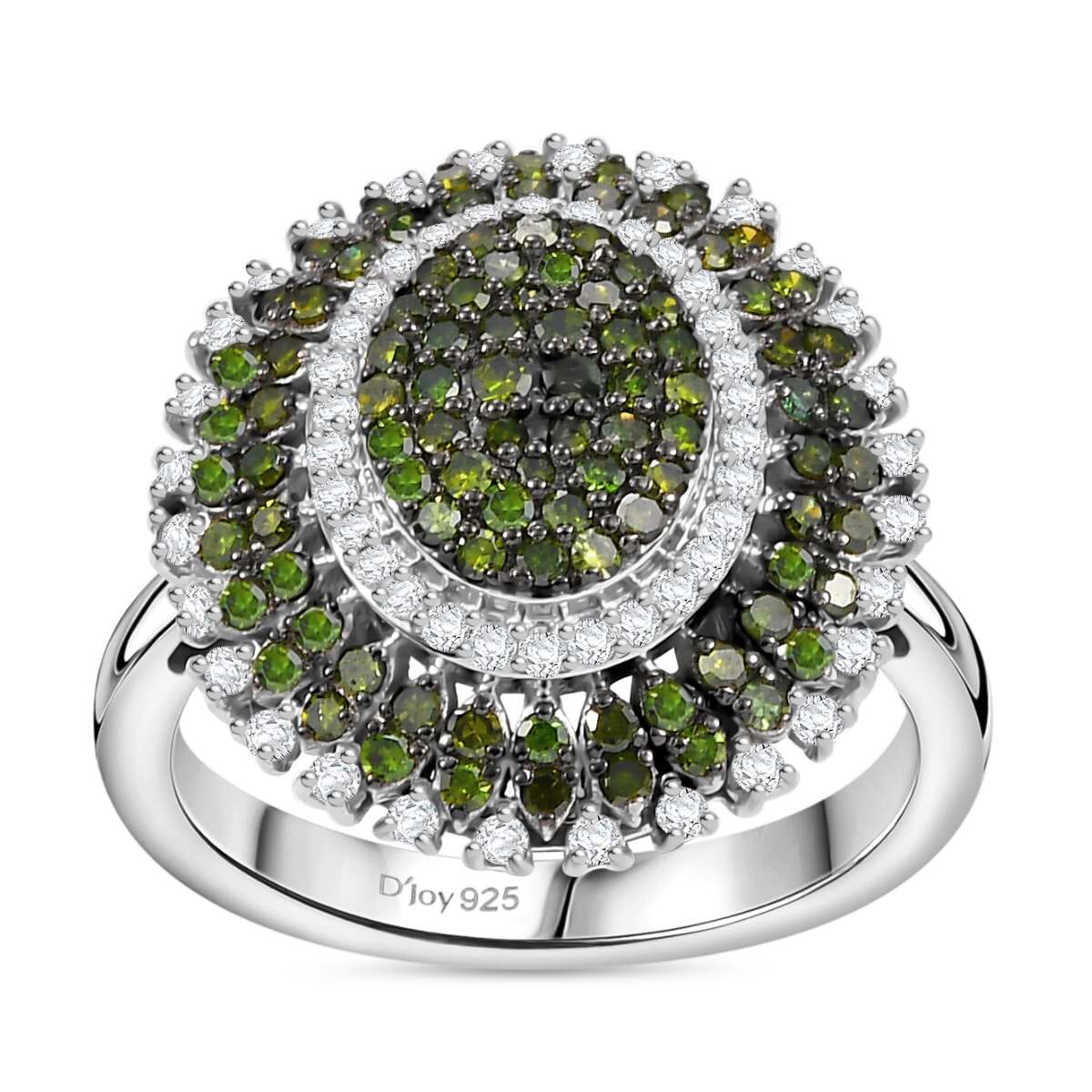 Green and White Diamond 1.00 ctw Celestial Glow Ring in Rhodium Over Sterling Silver (Size 8.0) image number 0
