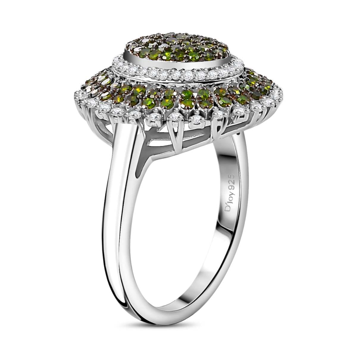 Green and White Diamond 1.00 ctw Celestial Glow Ring in Rhodium Over Sterling Silver (Size 8.0) image number 3