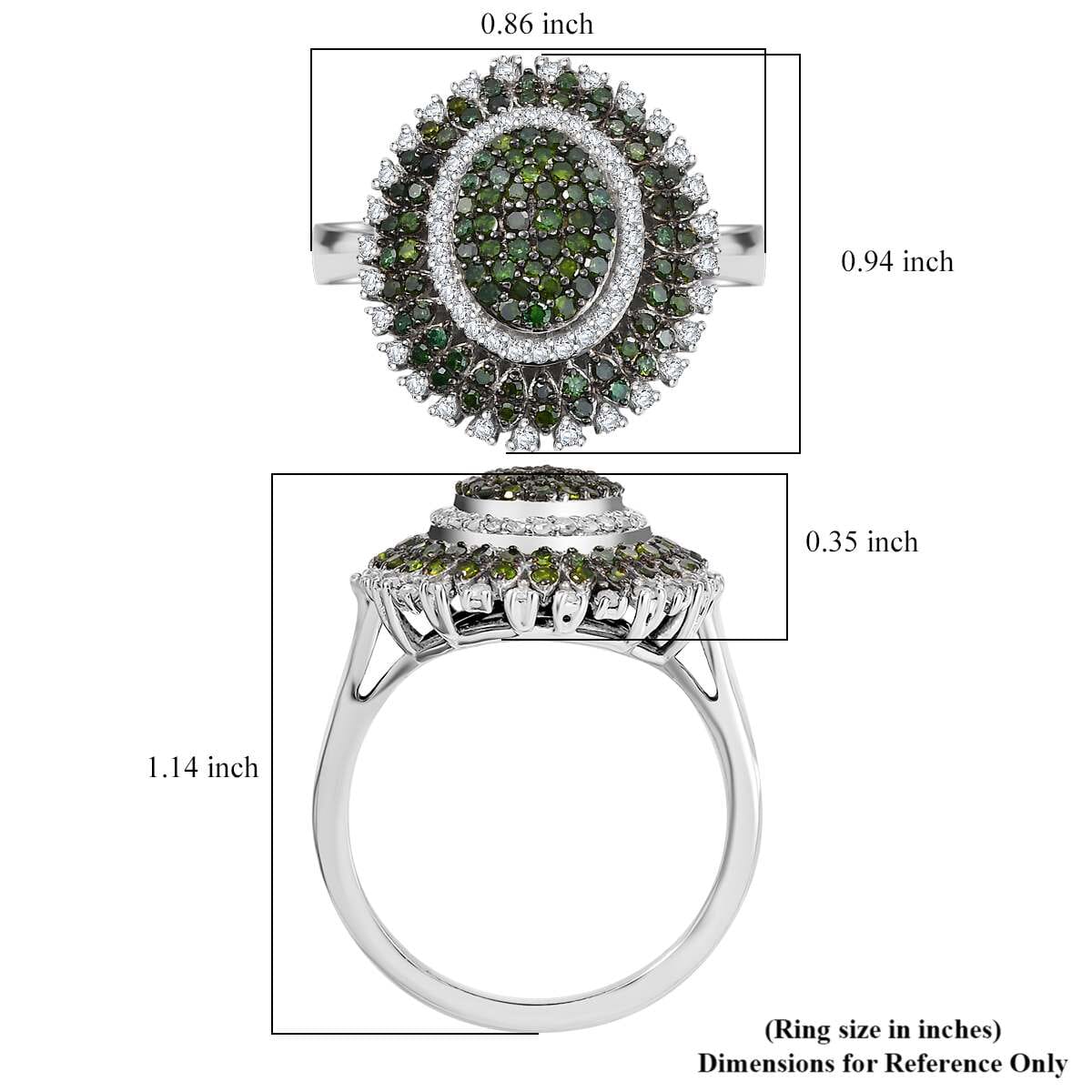 Green and White Diamond 1.00 ctw Celestial Glow Ring in Rhodium Over Sterling Silver (Size 8.0) image number 5