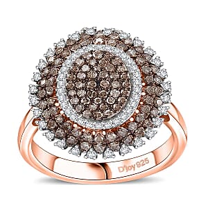Natural Champagne and White Diamond 1.00 ctw Celestial Glow Ring in 18K Vermeil Rose Gold Over Sterling Silver (Size 7.0)