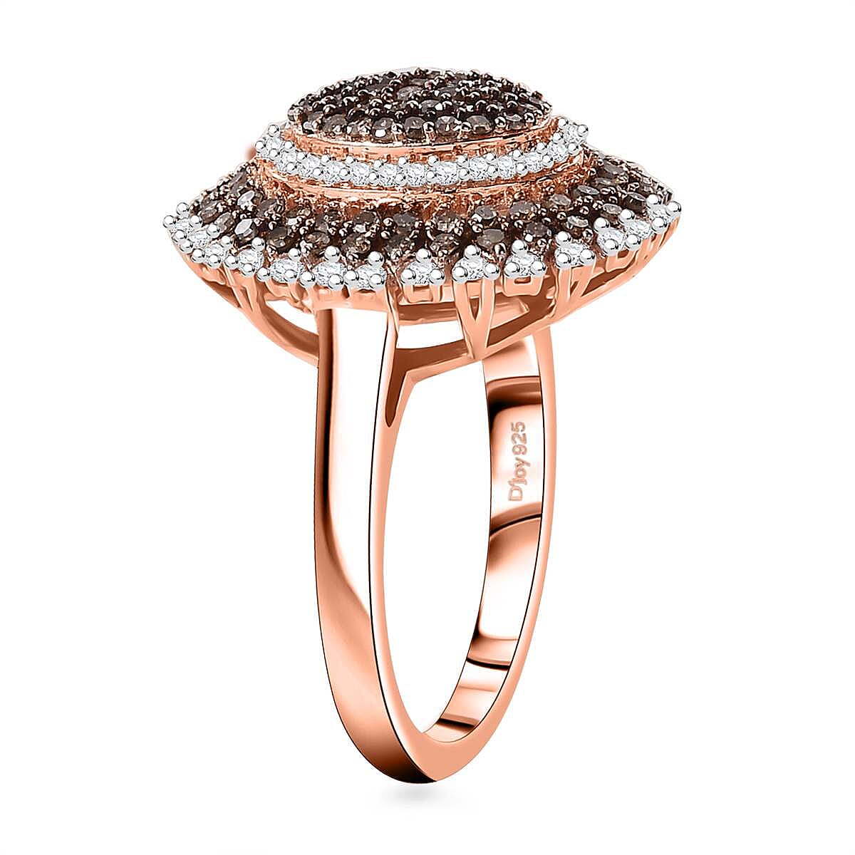 Natural Champagne and White Diamond 1.00 ctw Celestial Glow Ring in 18K Vermeil Rose Gold Over Sterling Silver (Size 7.0) image number 3