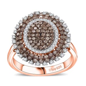 D'Joy Natural Champagne and White Diamond 1.00 ctw Celestial Glow Ring in 18K Vermeil Rose Gold Over Sterling Silver (Size 8.0)