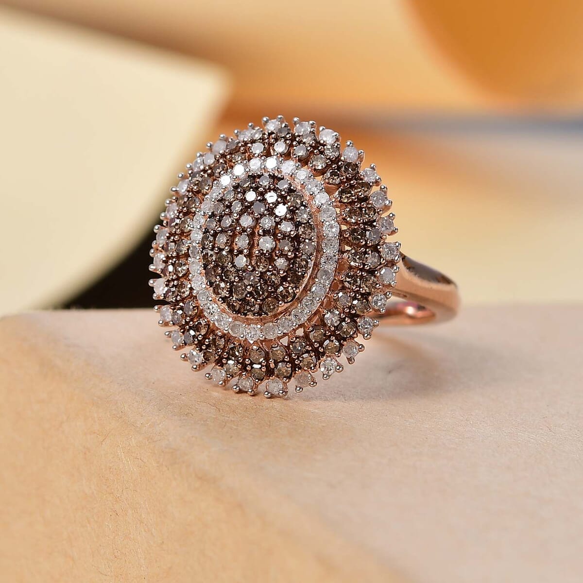 D'Joy Natural Champagne and White Diamond 1.00 ctw Celestial Glow Ring in 18K Vermeil Rose Gold Over Sterling Silver (Size 8.0) image number 1