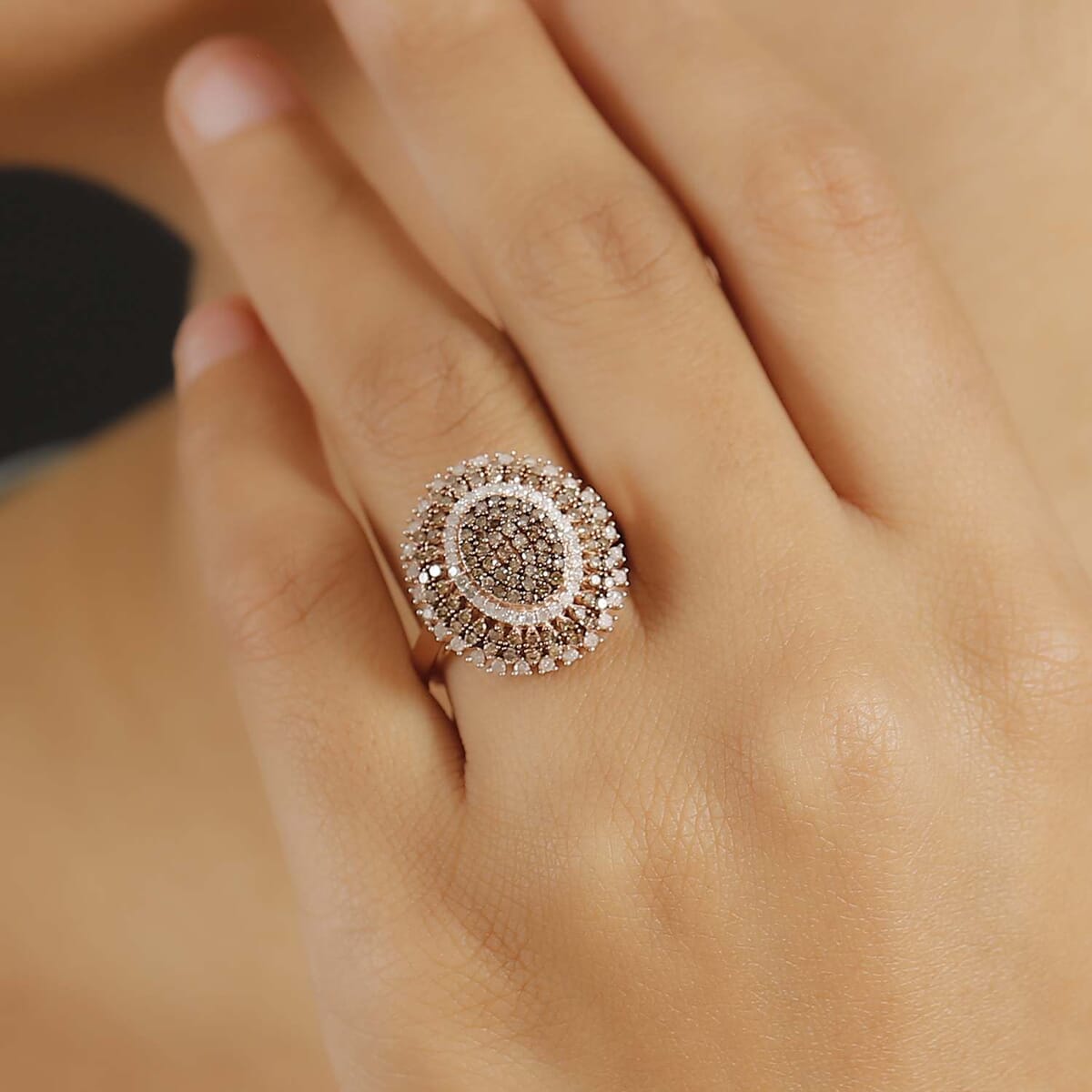 D'Joy Natural Champagne and White Diamond 1.00 ctw Celestial Glow Ring in 18K Vermeil Rose Gold Over Sterling Silver (Size 8.0) image number 2