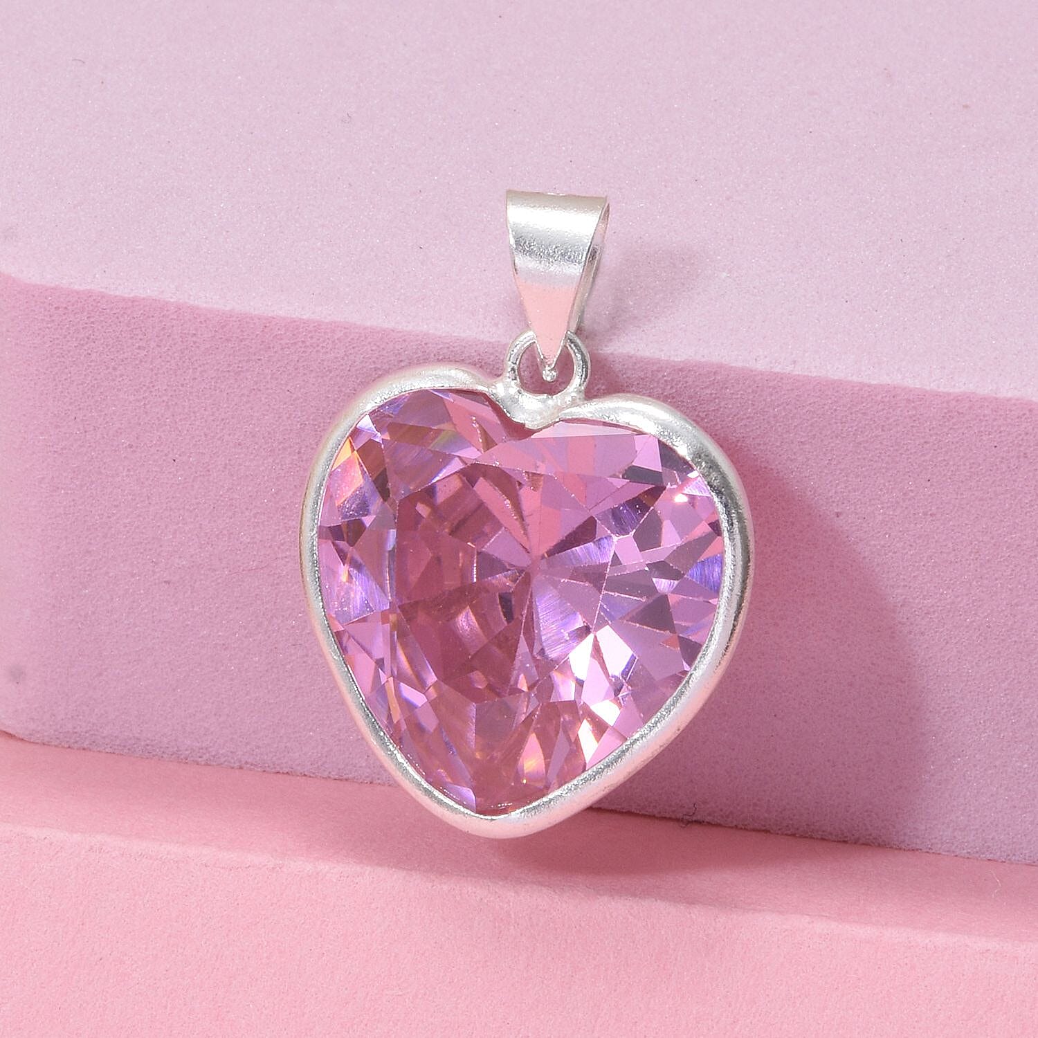 Simulated Pink Diamond 12.00 ctw Pendant in Sterling Silver