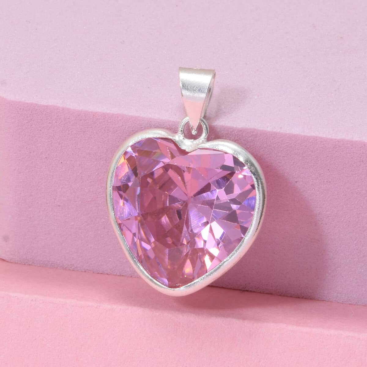 Simulated Pink Diamond 12.00 ctw Pendant in Sterling Silver image number 1