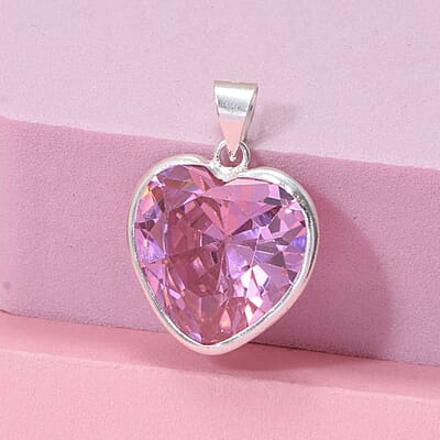 Simulated Pink Diamond 12.00 ctw Pendant in Sterling Silver