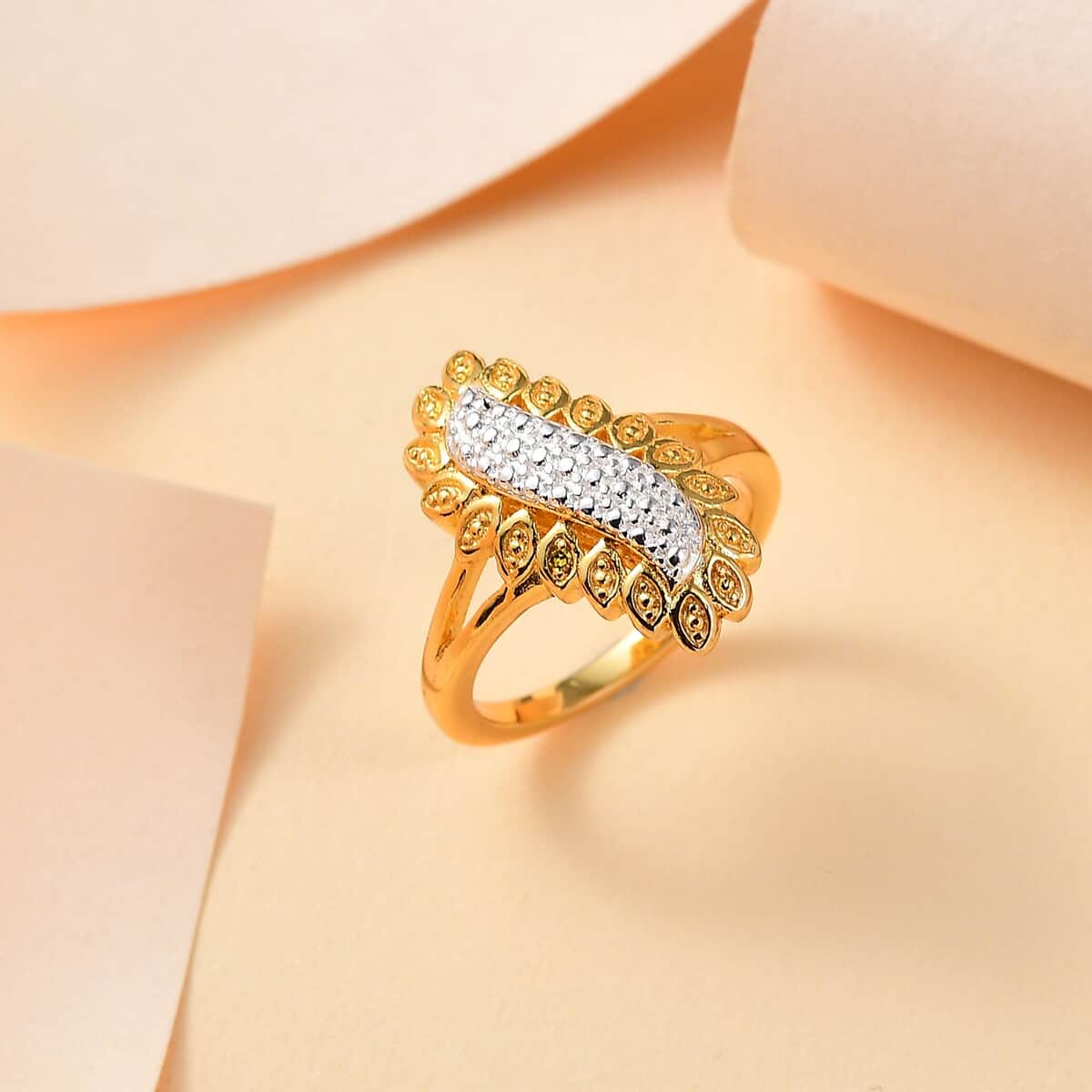 Karis Yellow Diamond Accent Ring in Platinum Bond and 18K Yellow Gold Plated (Size 8.0) image number 1