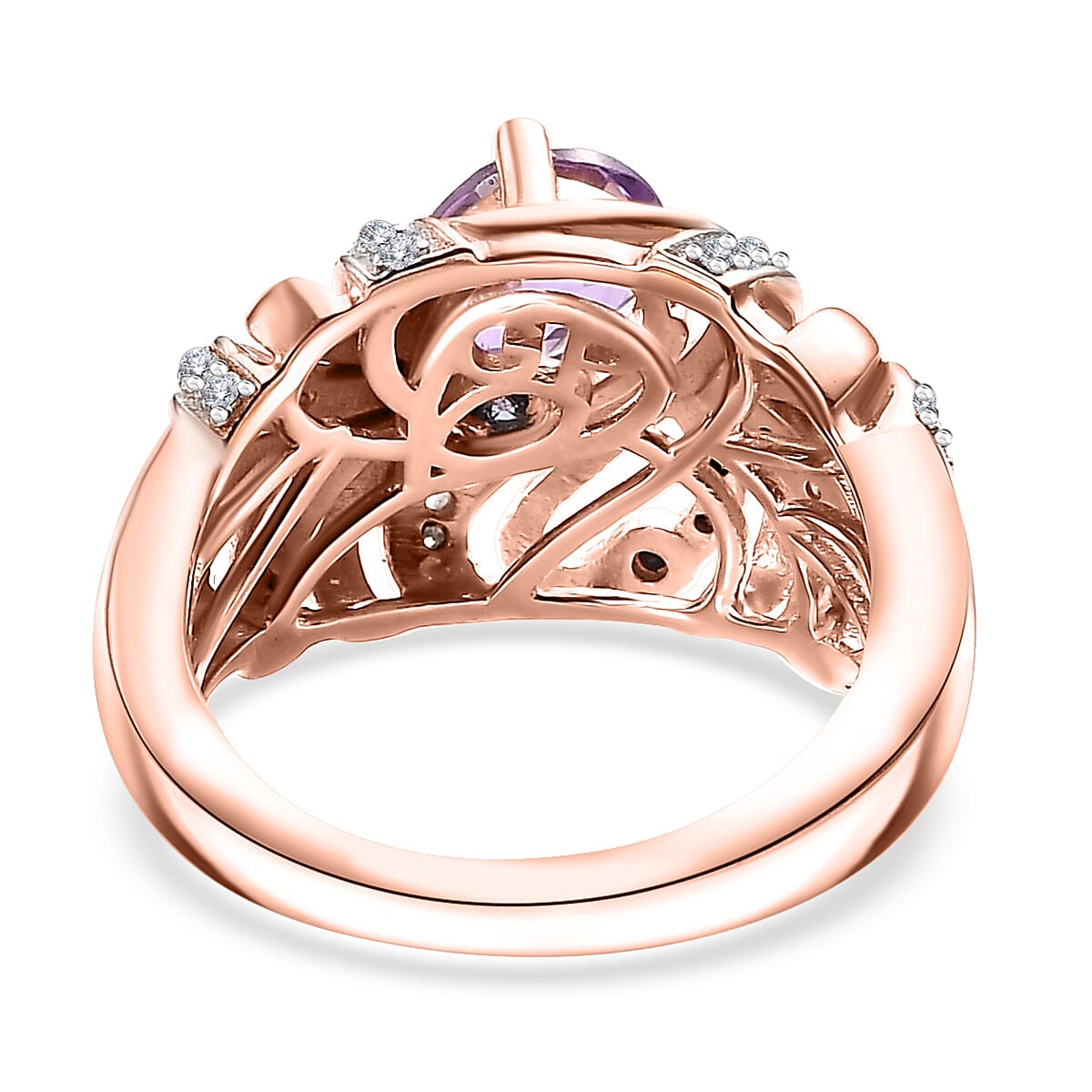 GP Trionfo Collection Premium Rose De France Amethyst, Multi Gemstone Swan Ring in 18K Vermeil RG Over Sterling Silver (Size 7.0) 1.60 ctw