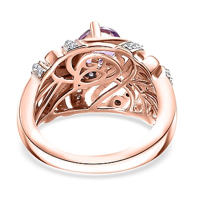 GP Trionfo Collection Premium Rose De France Amethyst, Multi Gemstone Swan Ring in 18K Vermeil RG Over Sterling Silver (Size 7.0) 1.60 ctw