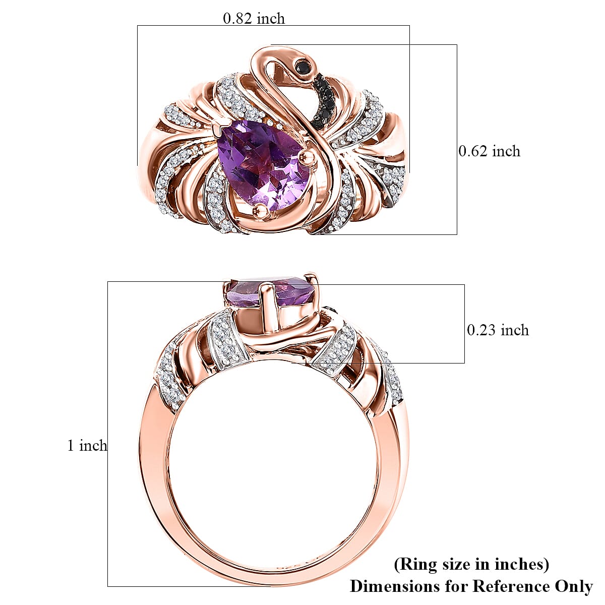 GP Trionfo Collection Premium Rose De France Amethyst, Multi Gemstone Swan Ring in 18K Vermeil RG Over Sterling Silver (Size 7.0) 1.60 ctw