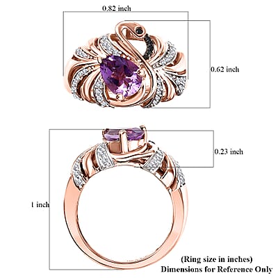 GP Trionfo Collection Premium Rose De France Amethyst, Multi Gemstone Swan Ring in 18K Vermeil RG Over Sterling Silver (Size 7.0) 1.60 ctw
