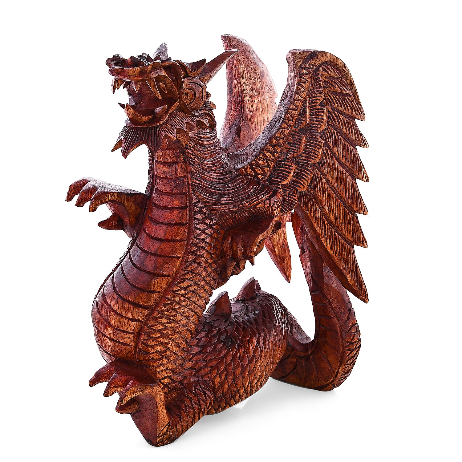 Honey Brown Wooden Hand Carved Dragon