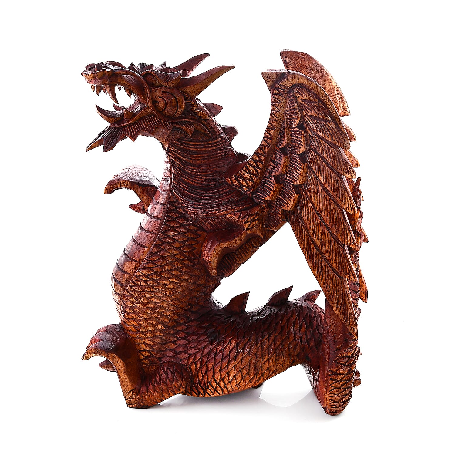 Honey Brown Wooden Hand Carved Dragon