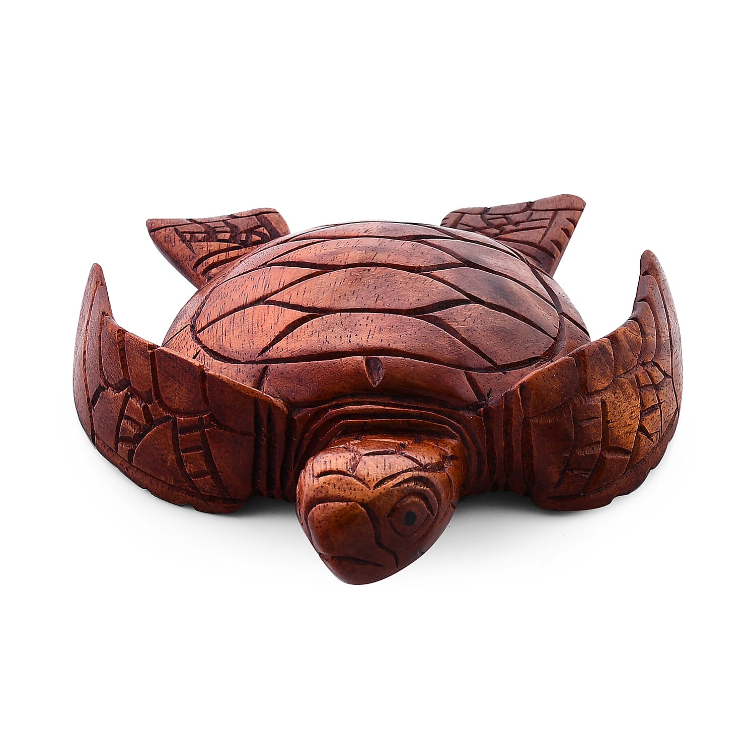 Honey Brown Wooden Hand Carved Turtle