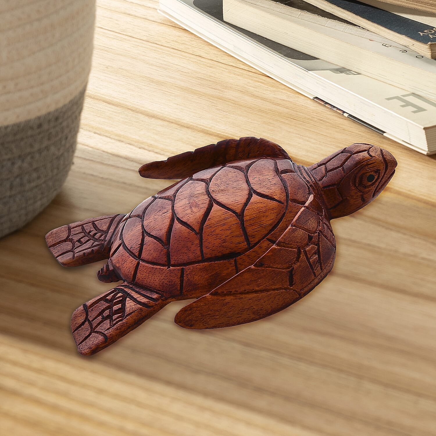 Honey Brown Wooden Hand Carved Turtle