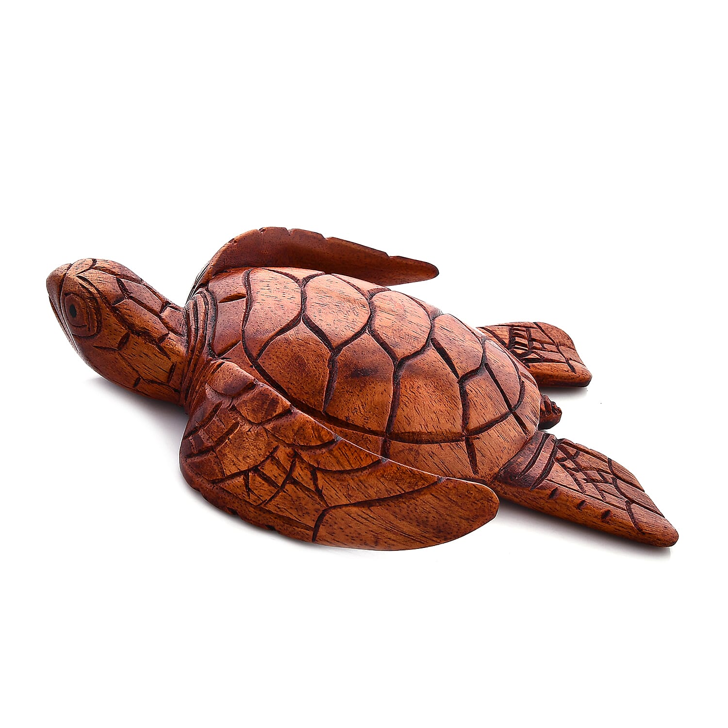 Honey Brown Wooden Hand Carved Turtle