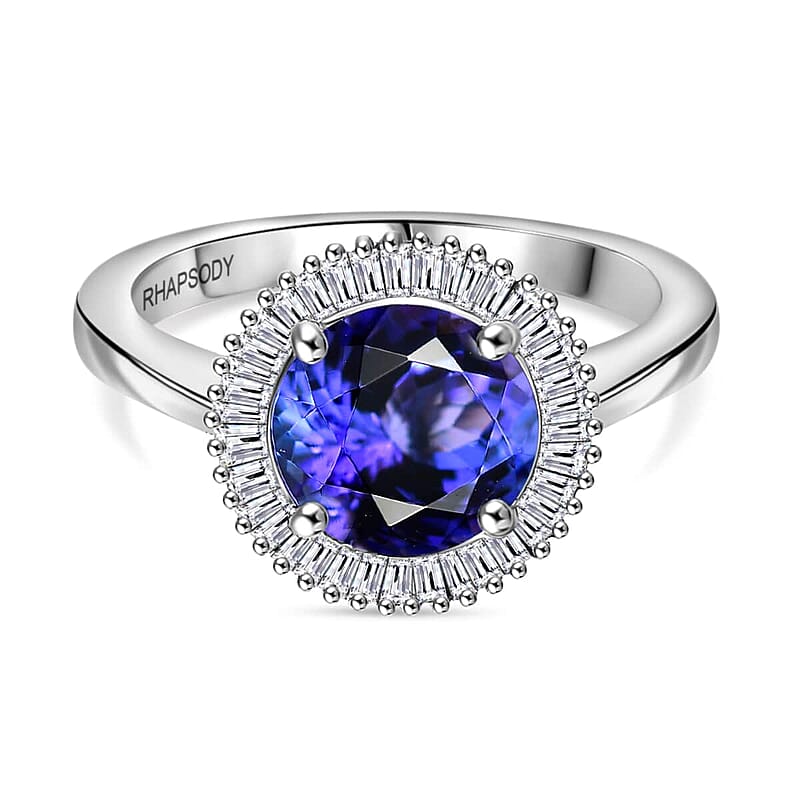Rhapsody AAAA Tanzanite and E-F VS2 Diamond 2.70 ctw Round Shape Ballerina Ring in 950 Platinum (Size 10.0) 5.90 Grams