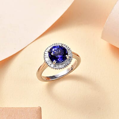 Rhapsody AAAA Tanzanite and E-F VS2 Diamond 2.70 ctw Round Shape Ballerina Ring in 950 Platinum (Size 10.0) 5.90 Grams