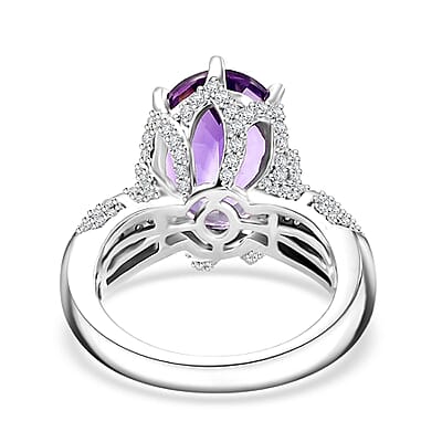 Moroccan Amethyst and White Zircon 7.00 ctw Ring in Rhodium Over Sterling Silver (Size 10.0)