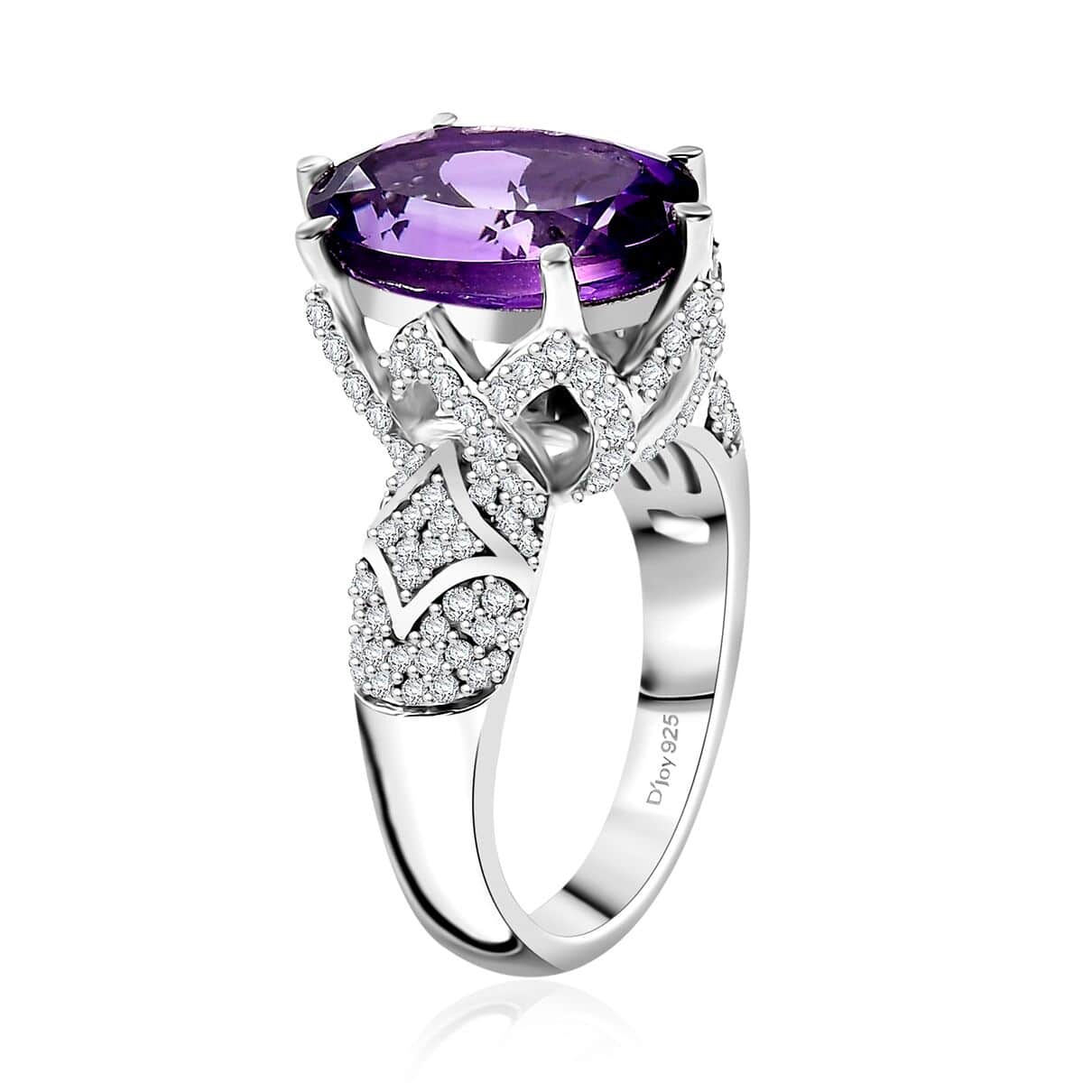 Moroccan Amethyst and White Zircon 7.00 ctw Ring in Rhodium Over Sterling Silver (Size 7.0) image number 3