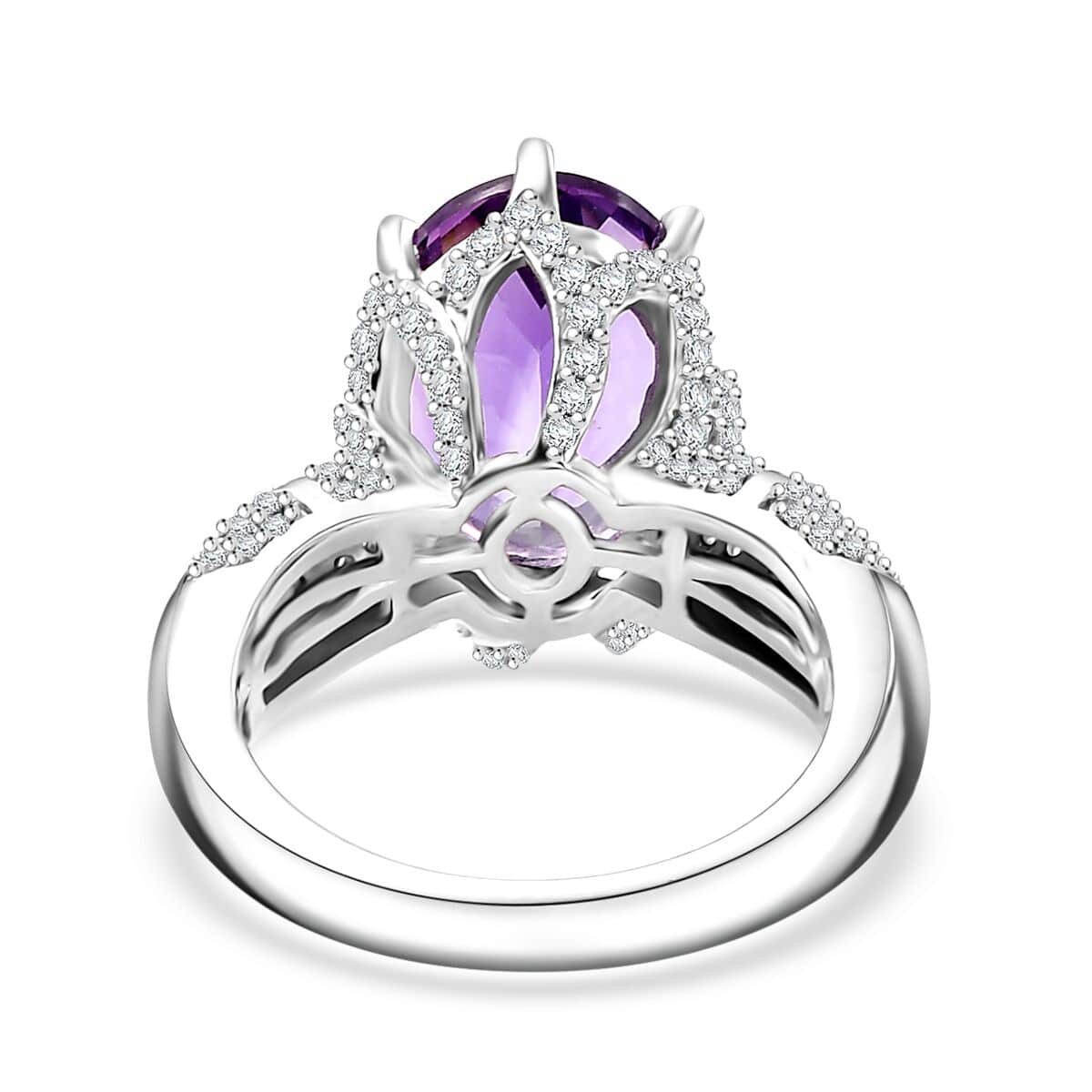 Moroccan Amethyst and White Zircon 7.00 ctw Ring in Rhodium Over Sterling Silver (Size 7.0) image number 4