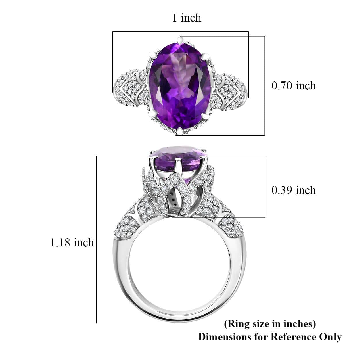 Moroccan Amethyst and White Zircon 7.00 ctw Ring in Rhodium Over Sterling Silver (Size 7.0) image number 5