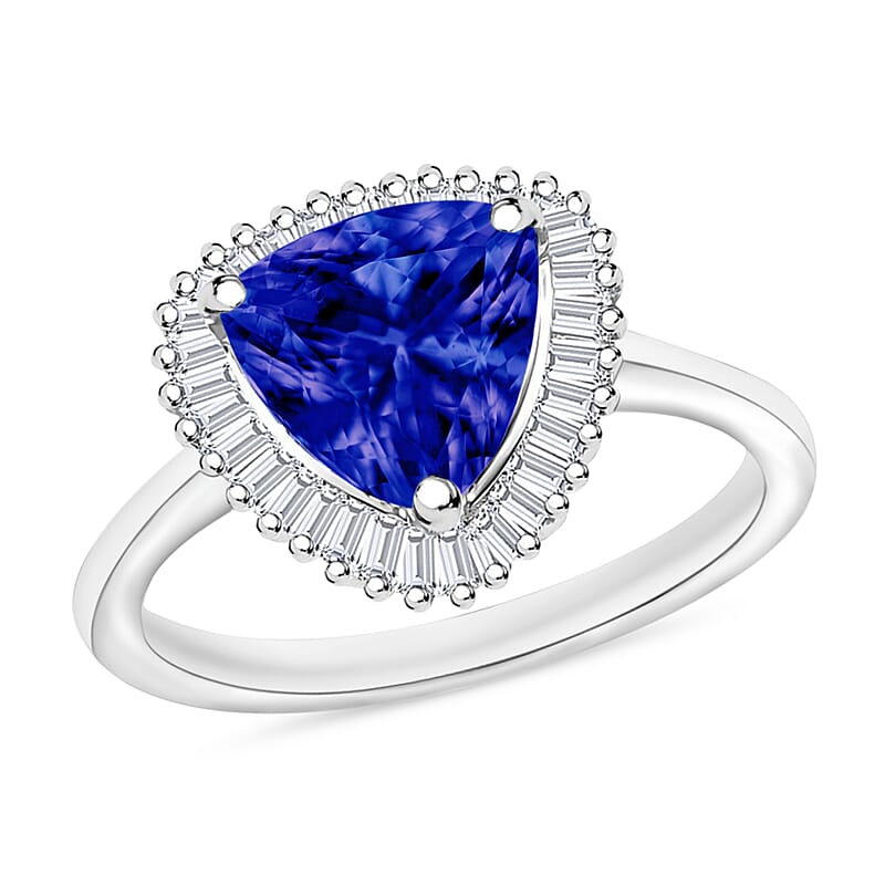 Rhapsody AAAA Tanzanite and E-F VS2 Diamond 2.50 ctw Trillion Shape Ballerina Ring in 950 Platinum (Size  10.0) 6.5 Grams