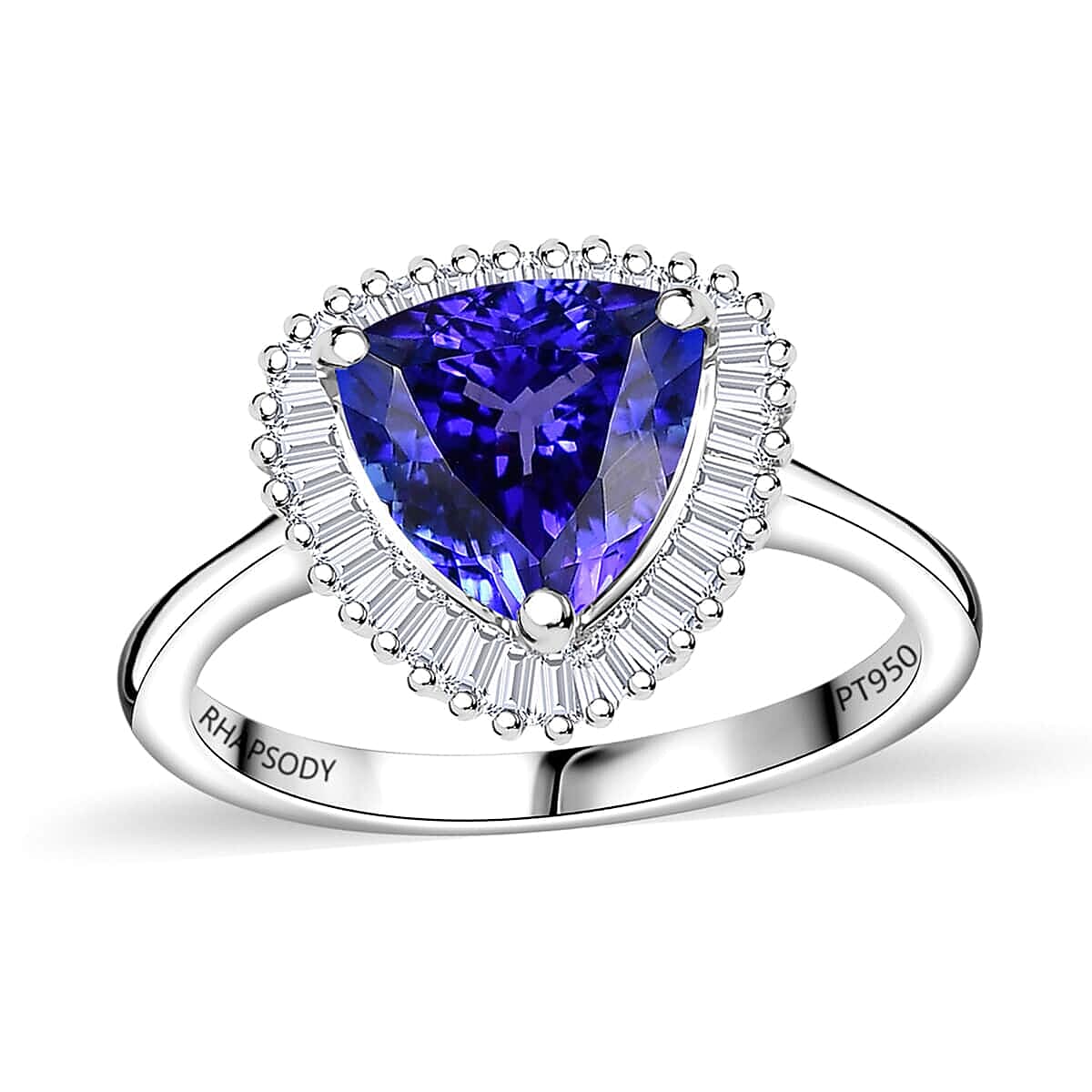 Rhapsody AAAA Tanzanite and E-F VS2 Diamond 2.50 ctw Trillion Shape Ballerina Ring in 950 Platinum (Size  13.0) 4.50 Grams